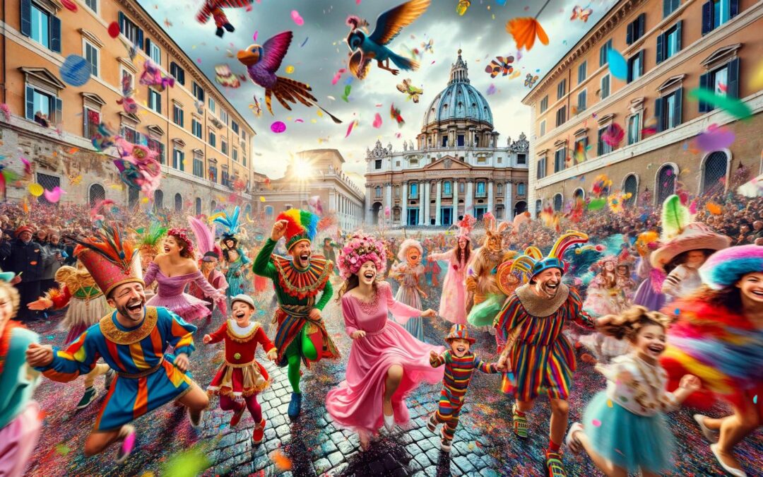 Carnevale Roma 2024: Immagine AI che rappresenta lo spirito del Carnevale festeggiato a Roma in zona Vaticano